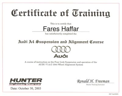 Audi Certificate | European Auto Hause